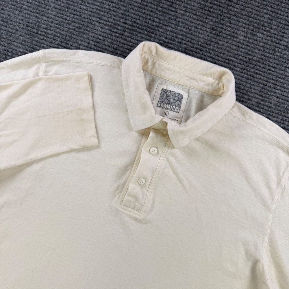 Gramicci Hemp Organic Cotton Long Sleeve Polo Shirt Men Large Cream Skater Retro